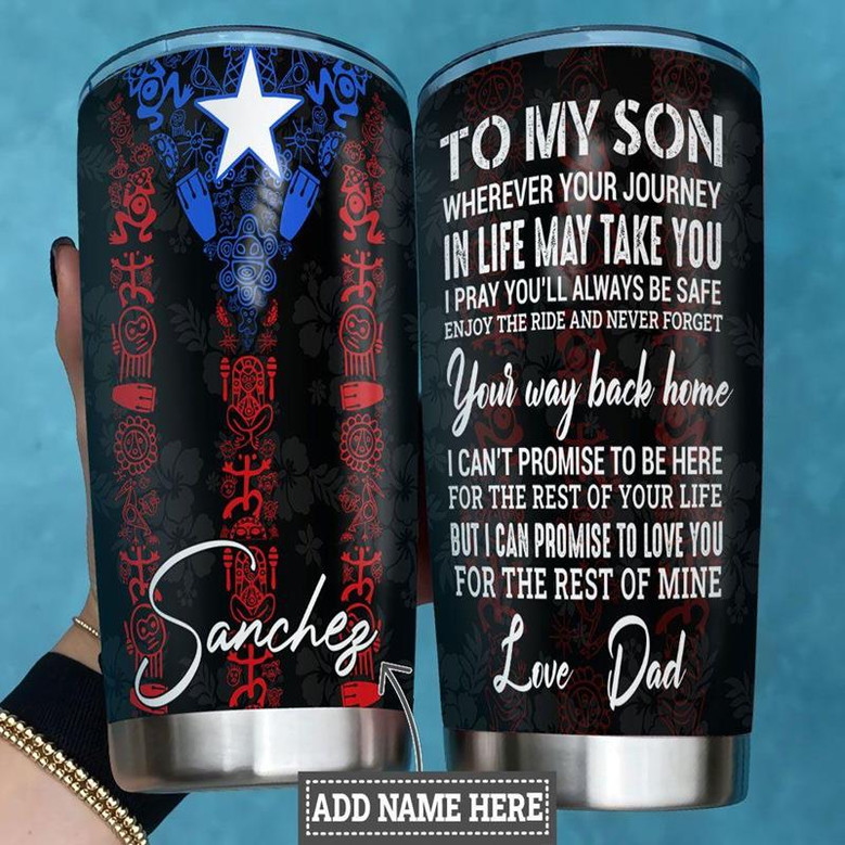 Personalized Puerto Rico Dad To Son Stainless Steel Tumbler 20Oz