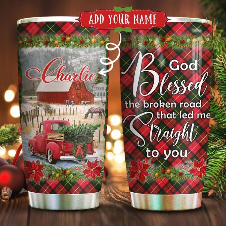 Red Truck Blessed The Broken Road Personalized Stainless Steel Tumbler 20Oz