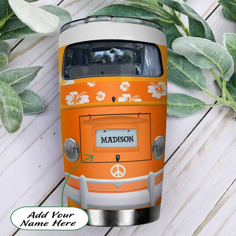 Orange Hibiscus Hippie Van Personalized Stainless Steel Tumbler 20Oz