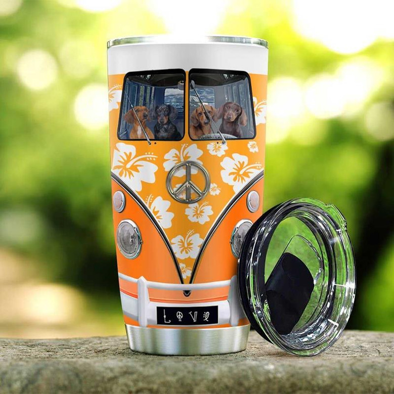 Orange Hibiscus Hippie Van Personalized Stainless Steel Tumbler 20Oz