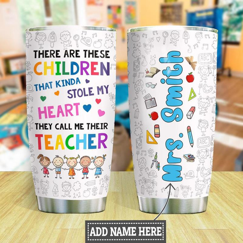 Personalized Kindergarten Teacher Pattern White Stainless Steel Tumbler 20Oz