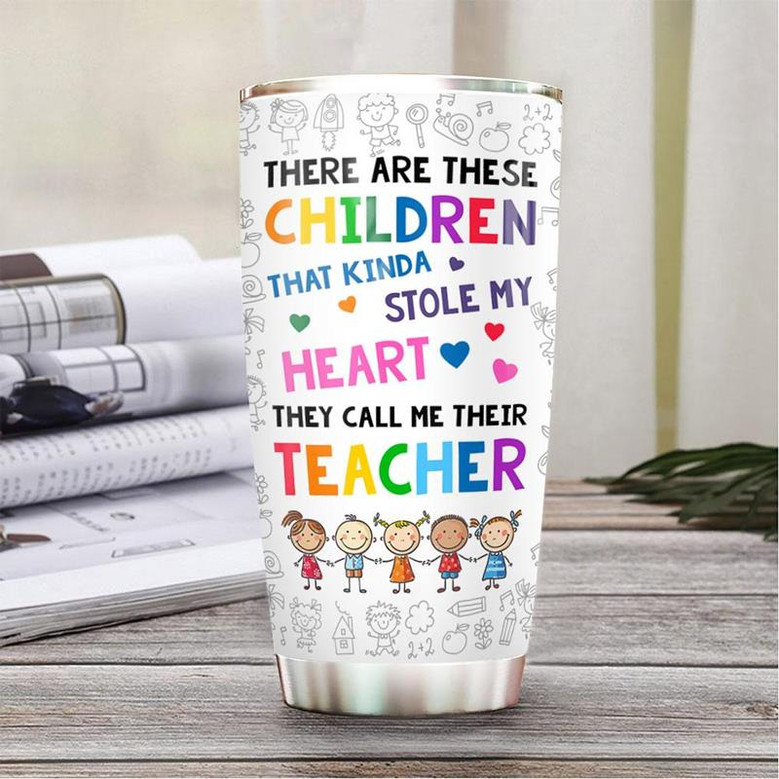 Personalized Kindergarten Teacher Pattern White Stainless Steel Tumbler 20Oz