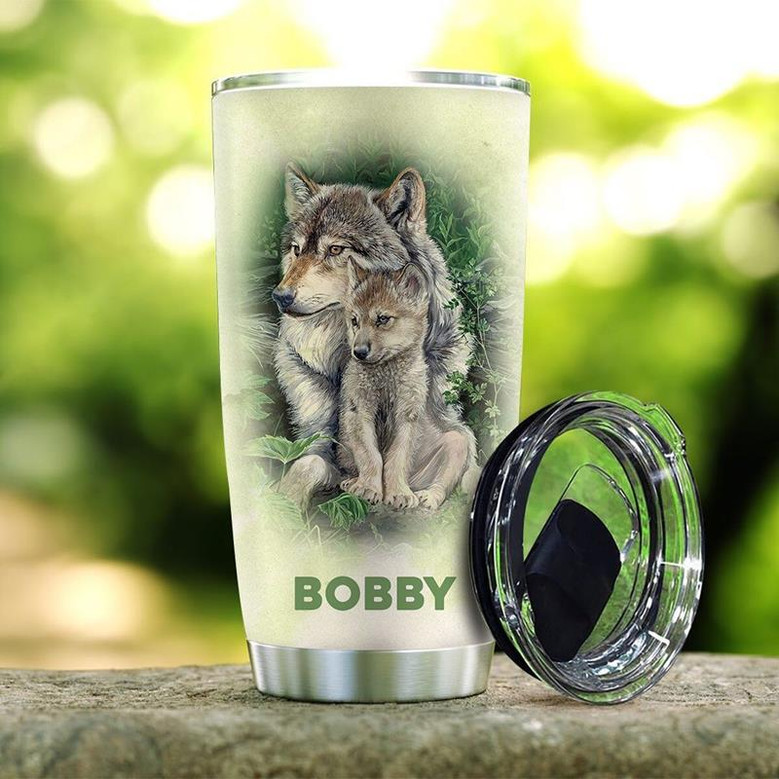 To Son Geometric Wolf Galaxy Personalized Stainless Steel Tumbler 20Oz