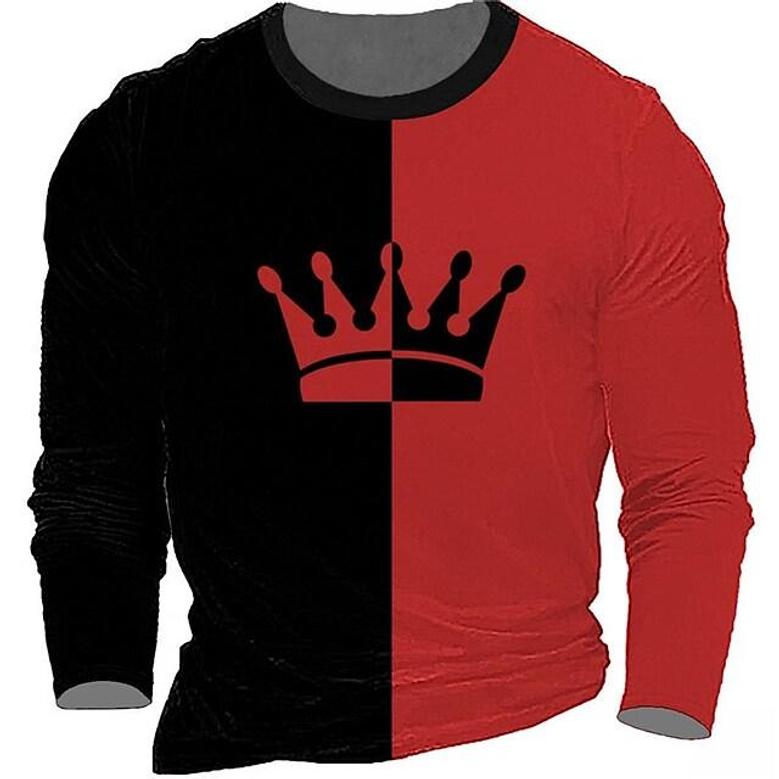 Men's T Shirt Tee Color Block Graphic Prints Crew Neck Red Brown White 3d Print Outdoor Street Long Sleeve Print Clothing Apparel Basic Sports Designer Casual