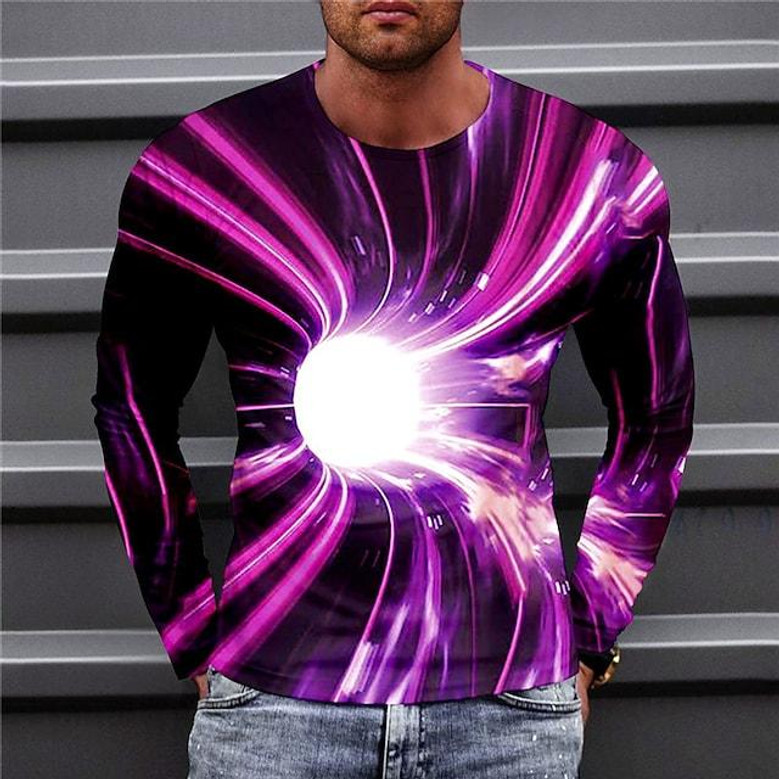 Men's T Shirt Tee Optical Illusion Graphic Prints Crew Neck Blue Purple Gray 3d Print Outdoor Street Long Sleeve Print Clothing Apparel Basic Sports Designer Casual