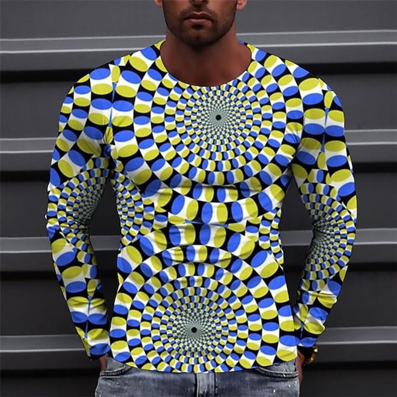 Men's T Shirt Tee Optical Illusion Graphic Prints Crew Neck Blue Purple Pink Light Blue 3d Print Outdoor Street Long Sleeve Print Clothing Apparel Basic Sports Designer Casual