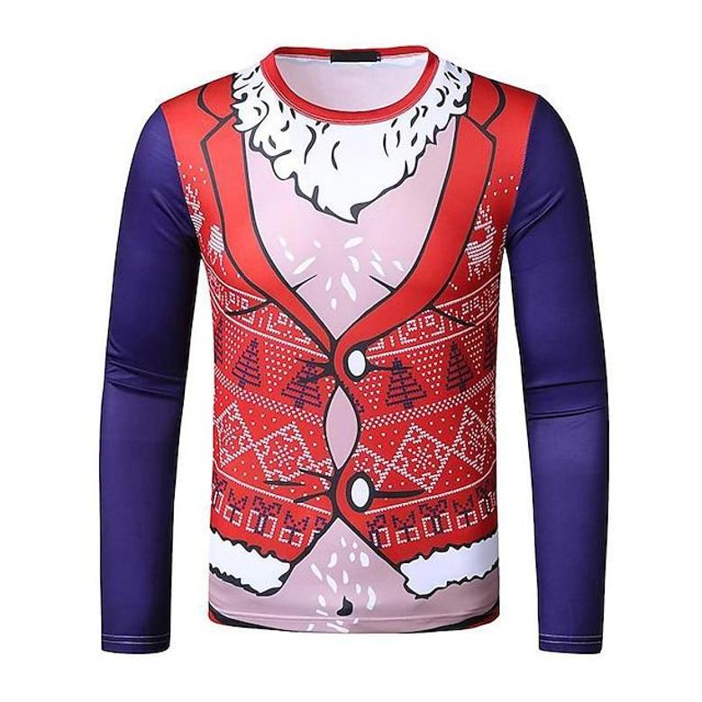 Men's T Shirt Tee Santa Claus Graphic Prints Crew Neck Sea Blue Wine Red Navy Blue 3d Print Outdoor Christmas Long Sleeve Print Clothing Apparel Basic Sports Designer Casual