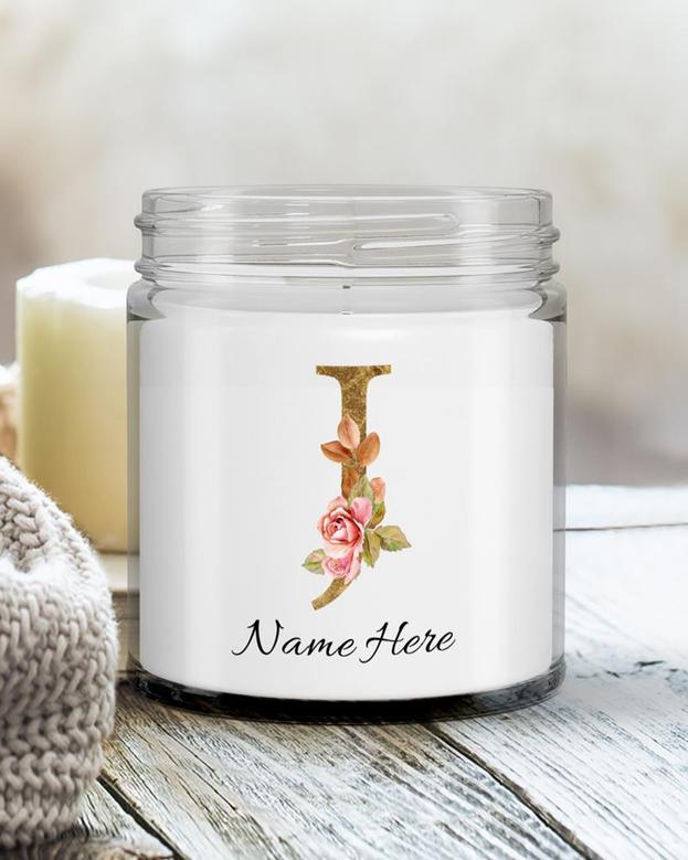 Personalized initial "J" monogram candle| candle for mom, sister bestie, bridesmaid| scented candle gift| custom gold initial candle letter J Soy Wax Candle Jar 9oz