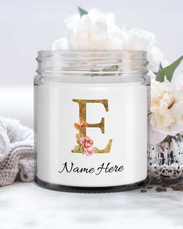 Personalized initial "E" monogram candle| candle for mom, sister bestie, bridesmaid| scented candle gift| custom gold initial mug| letter E Soy Wax Candle Jar 9oz