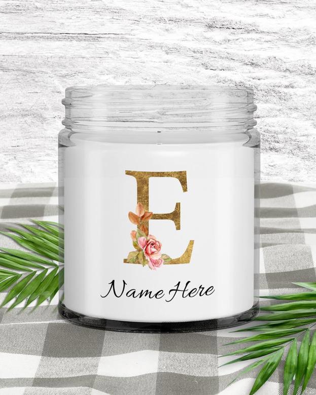 Personalized initial "E" monogram candle| candle for mom, sister bestie, bridesmaid| scented candle gift| custom gold initial mug| letter E Soy Wax Candle Jar 9oz