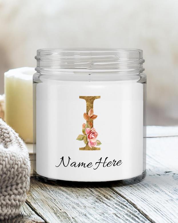 Personalized initial "I" monogram candle| candle for mom, sister bestie, bridesmaid| scented candle gift| Custom gold initial Candle| letter I Soy Wax Candle Jar 9oz