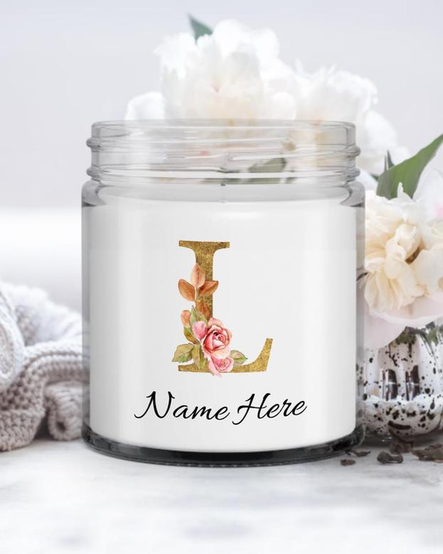 Personalized initial "L" monogram candle| candle for mom, sister bestie bridesmaid| scented candle gift| custom gold initial candle letter L Soy Wax Candle Jar 9oz