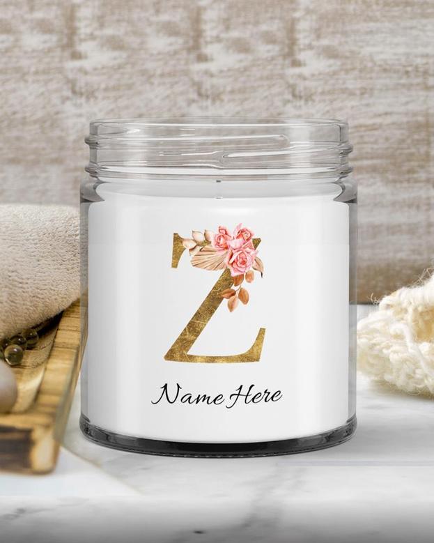 Personalized initial "Z" monogram candle| candle for Mom, sister bestie, bridesmaid| scented candle gift| custom gold initial mug| letter Z Soy Wax Candle Jar 9oz