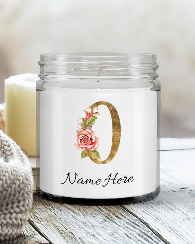 Personalized initial "O" monogram candle| candle for mom, sister bestie bridesmaid| scented candle gift| custom gold initial candle letter O Soy Wax Candle Jar 9oz
