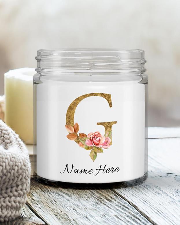 Personalized initial "G" monogram candle| candle for mom, sister bestie, bridesmaid| scented candle gift| custom gold initial mug| letter G Soy Wax Candle Jar 9oz