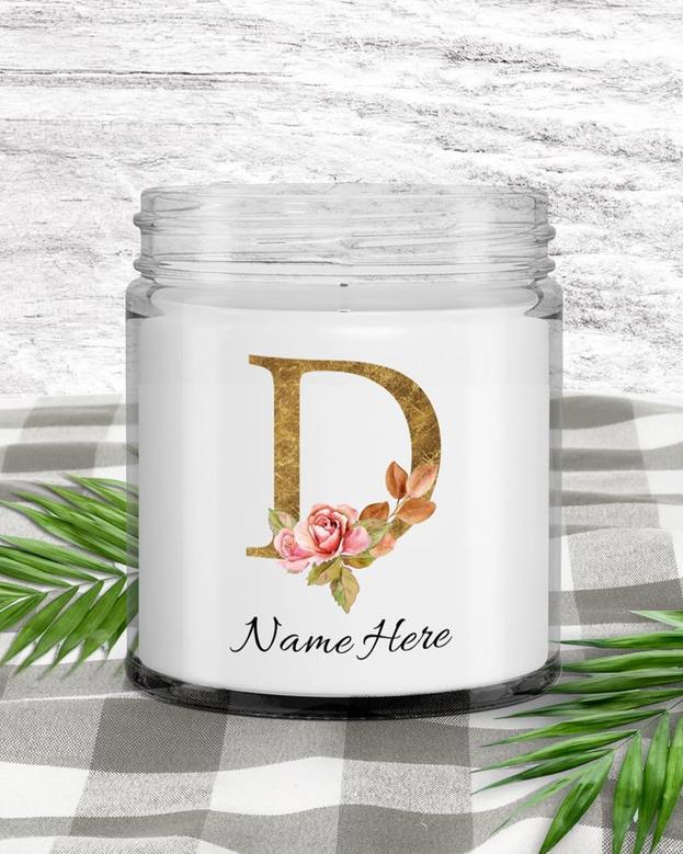 Personalized initial "D" monogram candle| candle for mom, sister bestie, bridesmaid| scented candle gift| custom gold initial mug| letter D Soy Wax Candle Jar 9oz