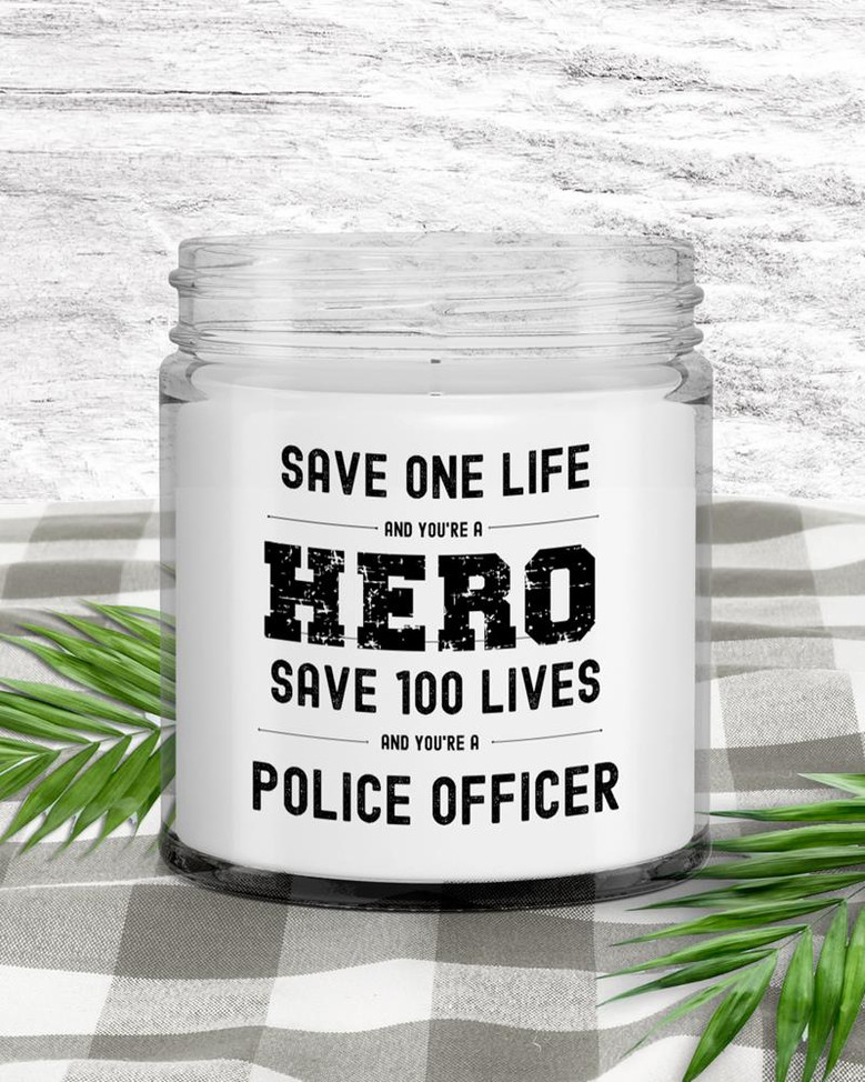 Save One Life Hero Police Officer Candle| Gift for Cop| Unique Gift for Police officer Soy Wax Candle Jar 9oz