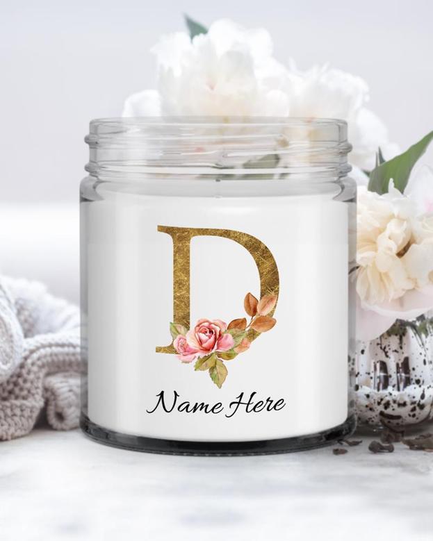 Personalized initial "D" monogram candle| candle for mom, sister bestie, bridesmaid| scented candle gift| custom gold initial mug| letter D Soy Wax Candle Jar 9oz