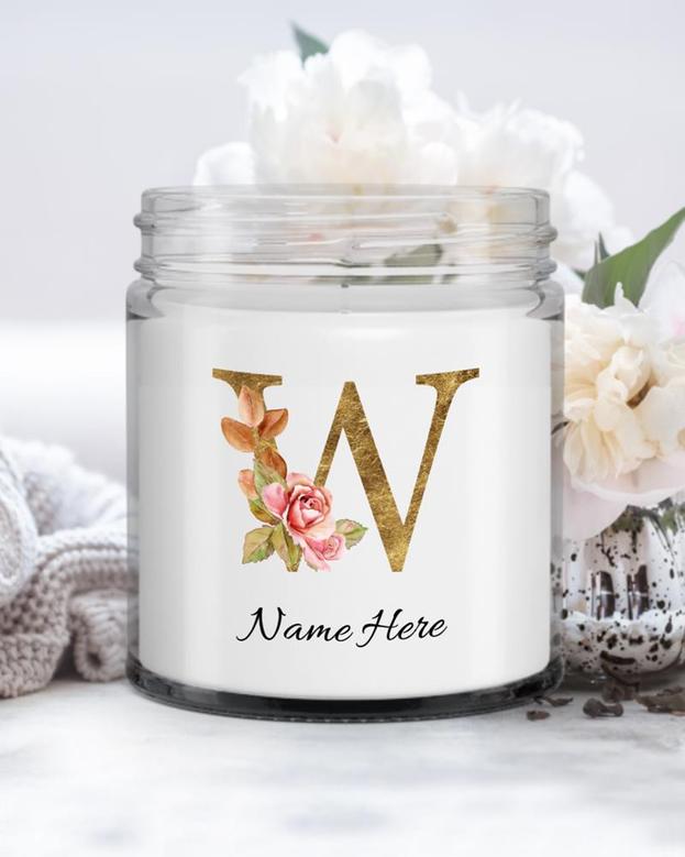 Personalized initial "W" monogram candle| candle for mom, sister bestie bridesmaid| scented candle gift| custom gold initial candle letter W Soy Wax Candle Jar 9oz
