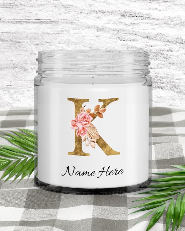 Personalized initial "K" monogram candle| candle for mom, sister bestie, bridesmaid| scented candle gift| custom gold initial candle letter K Soy Wax Candle Jar 9oz