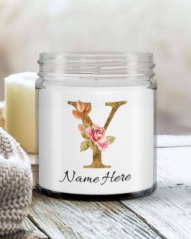 Personalized initial "Y" monogram candle| candle for mom, sister bestie bridesmaid| scented candle gift| custom gold initial candle letter Y Soy Wax Candle Jar 9oz