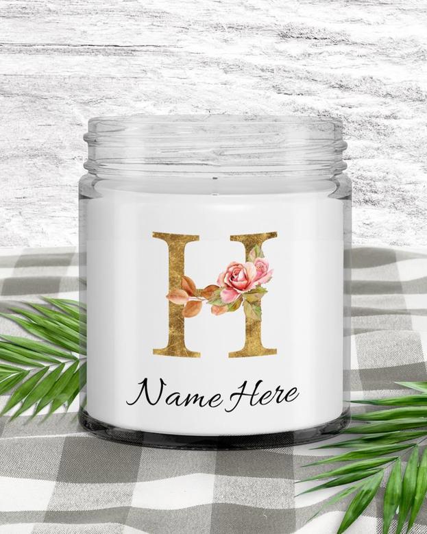 Personalized initial "H" monogram candle| candle for mom, sister bestie, bridesmaid| scented candle gift| custom gold initial mug| letter H Soy Wax Candle Jar 9oz