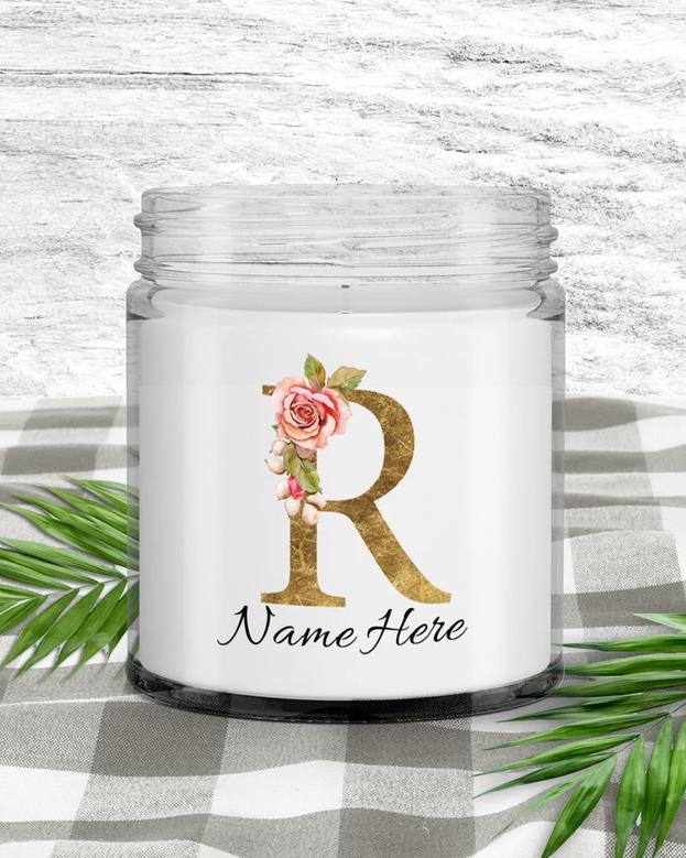 Personalized initial "R" monogram candle| candle for mom, sister bestie bridesmaid| scented candle gift| custom gold initial candle letter R Soy Wax Candle Jar 9oz