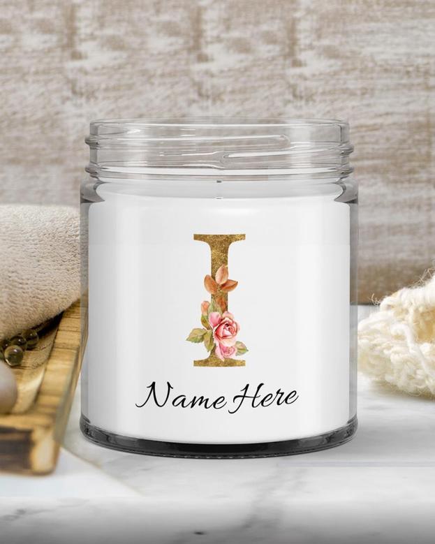 Personalized initial "I" monogram candle| candle for mom, sister bestie, bridesmaid| scented candle gift| Custom gold initial Candle| letter I Soy Wax Candle Jar 9oz