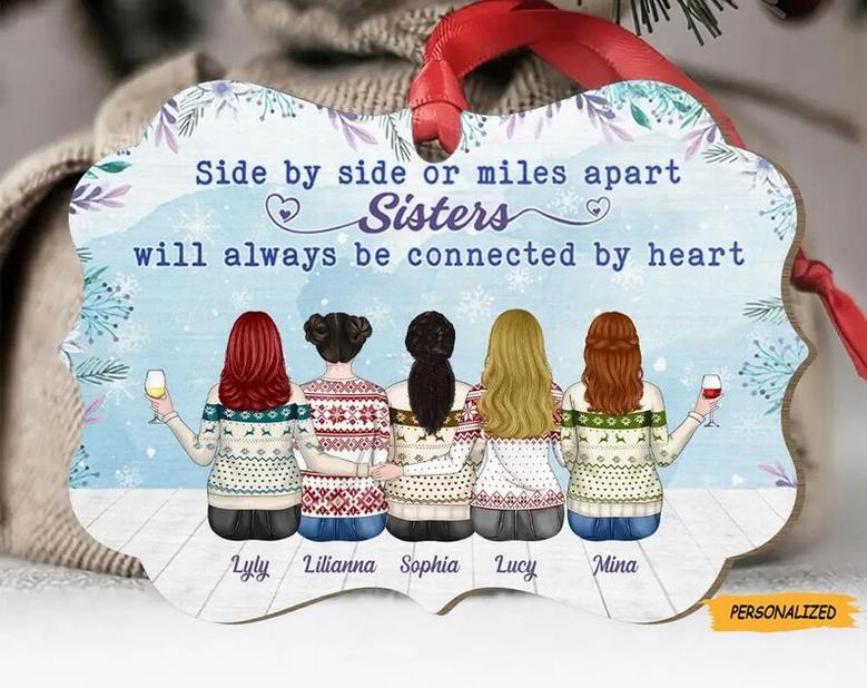 Best Friends Will Always Be Connected By Heart, Personalized Custom Aluminum Christmas Ornament, Gift For Bestie, Best Friend, Sister