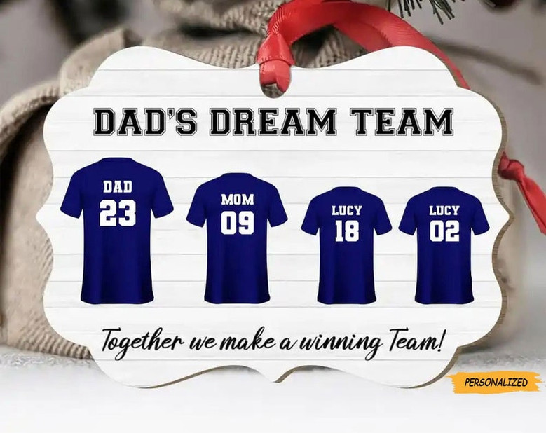 Dad’s Dream Team Christmas Personalized Ornament, Soccer Team, Birthday Gift For Sons, Grandsons, Boyfriends, Soccer Players, EPL Lovers