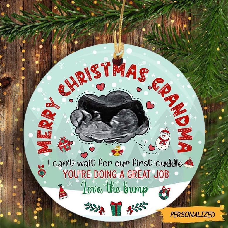 Can’t Wait For Our First Cuddle, Personalized Ultrasound Photo Ornament, Gift For Grandma to be, Expecting Grandma, First Time New Grandma
