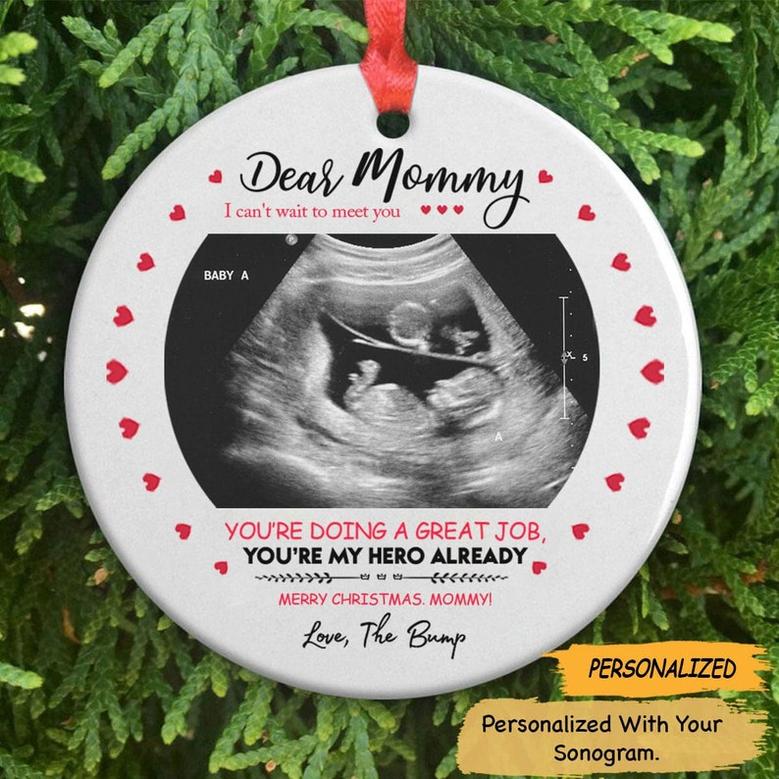 Christmas Day Gift for Mommy to be, Sonogram Circle Ornament, New Mom Gift, Bump's First Christmas, Expecting Mom Gift, Gift From The Bump