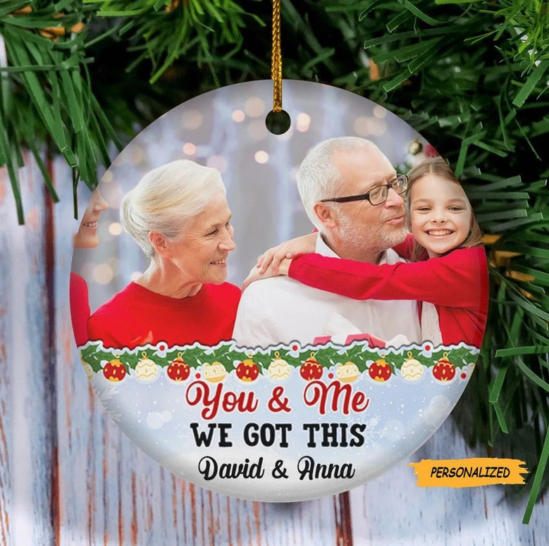 Custom Photo Upload, Personalized Couple Ceramic Ornament, Christmas Gift for Couple, Anniversary Gift, Our First Christmas Gift