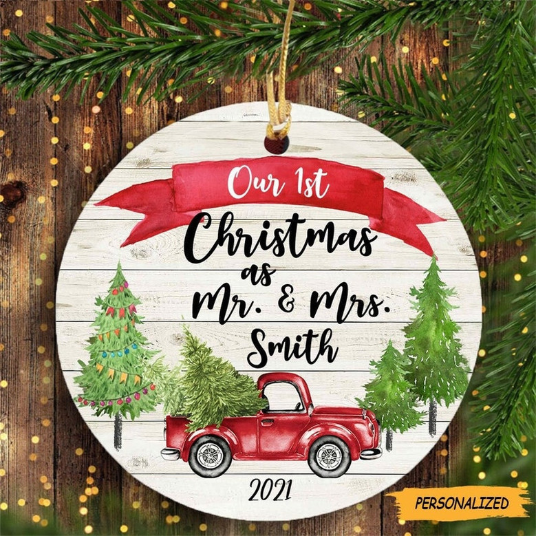 First Christmas Ornament, Our First Christmas, First Christmas Married, Mr and Mrs Ornament, Round Shape Ornament, Couple Gift,Newlywed Gift