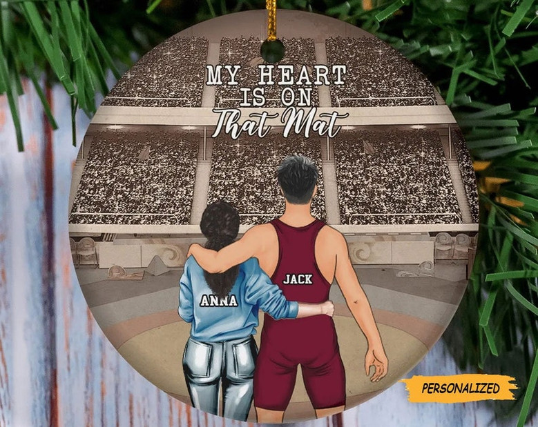My Heart Is On That Mat, Personalized Custom Wrestling Christmas Ornament, Christmas Gift, Birthday Gift, Boyfriends, Wrestling Lovers, Sons
