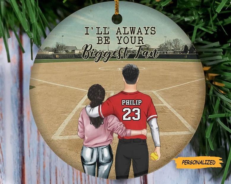 I'll Always Be Your Biggest Fan, Personalized Custom Softball Boy Christmas Ornament, Christmas Gift, Birthday Gift For Son, Softball Player