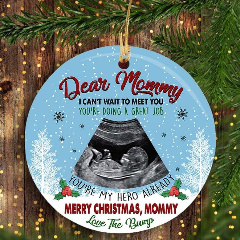 Merry Christmas From The Bump Personalized Circle Ornament With Sonogram, mom to be, new mom gift, Bump's First Christmas, Gift From Bump