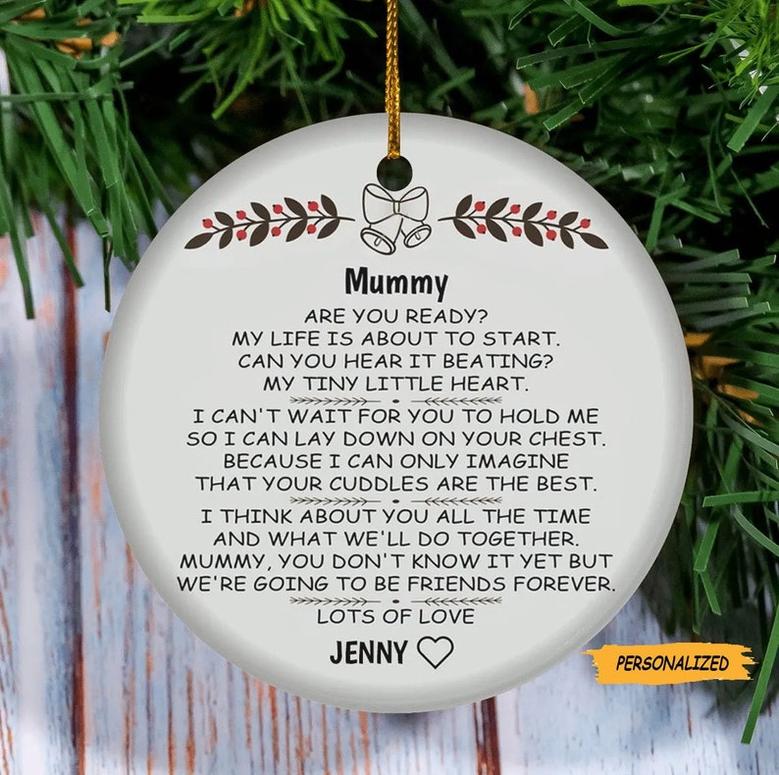 Mummy To Be from Baby Bump Christmas, Personalized Custom Baby Name Christmas Ornament, Pregnancy Announcement Gift For Mom To Be