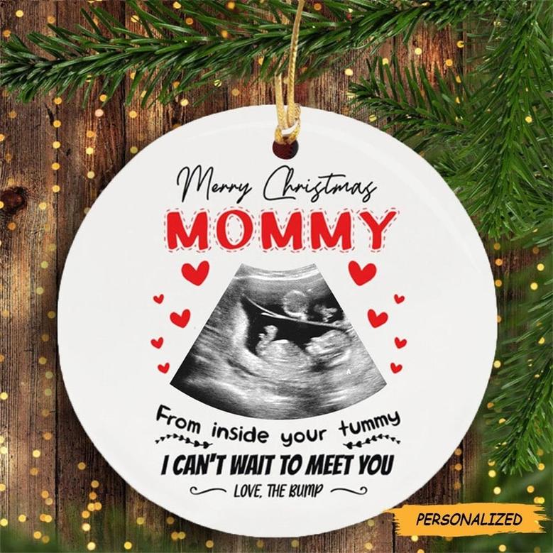 Personalized Christmas Can’t Wait To Meet Yo Mommy Ultrasound Sonogram Ornament, Gift for Mommy to be, New Mom Gift, Bump's First Christmas