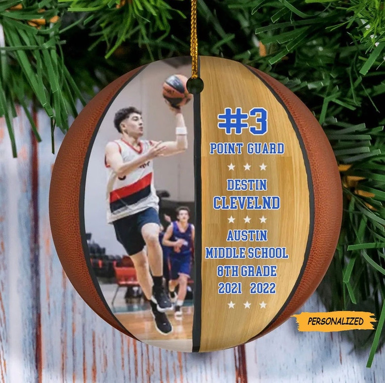 Personalized Custom Basketball Christmas Ornament, Upload Photo, Christmas Gift Idea For Son, Basketball Lover, Boyfriend, Basketball Player