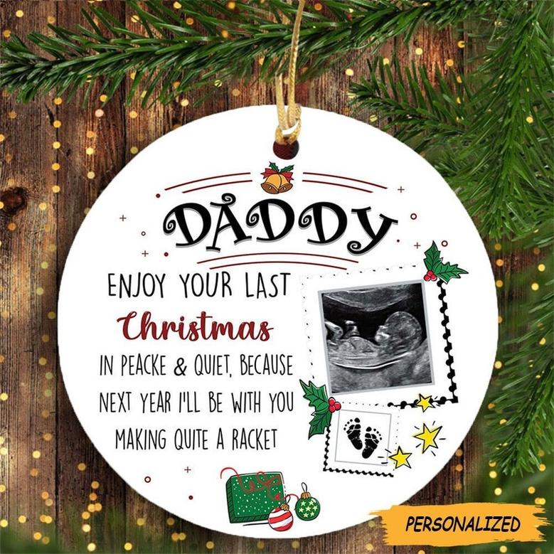 Personalized Gift For Daddy To Be I Can’t Wait To Meet You Circle Ornament, Bump's First Christmas, New Dad Gift, Expecting Dad Gift