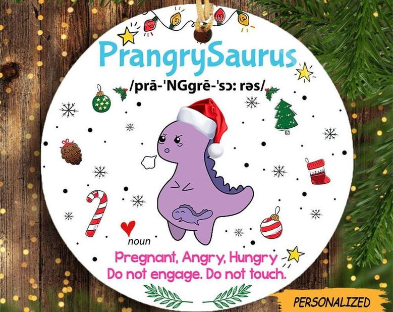 Personalized PrangrySaurus Custom Ornament, Christmas Gift for Mommy to be, Expecting Mom Gift, New Mom Gift, Bump's First Christmas