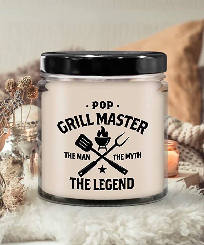 Pop Grillmaster The Man The Myth The Legend Candle 9 oz Vanilla Scented Soy Wax Blend Candles Funny Gift