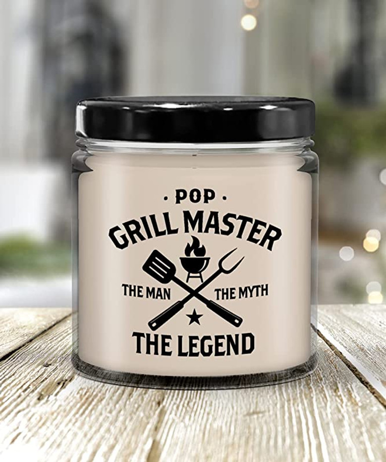 Pop Grillmaster The Man The Myth The Legend Candle 9 oz Vanilla Scented Soy Wax Blend Candles Funny Gift