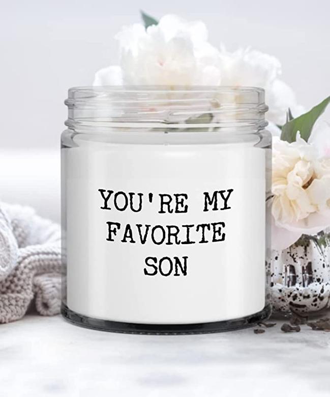 Funny Gift for Son You're My Favorite Son Candle Vanilla Scented Soy Wax Blend 9 oz. with Lid