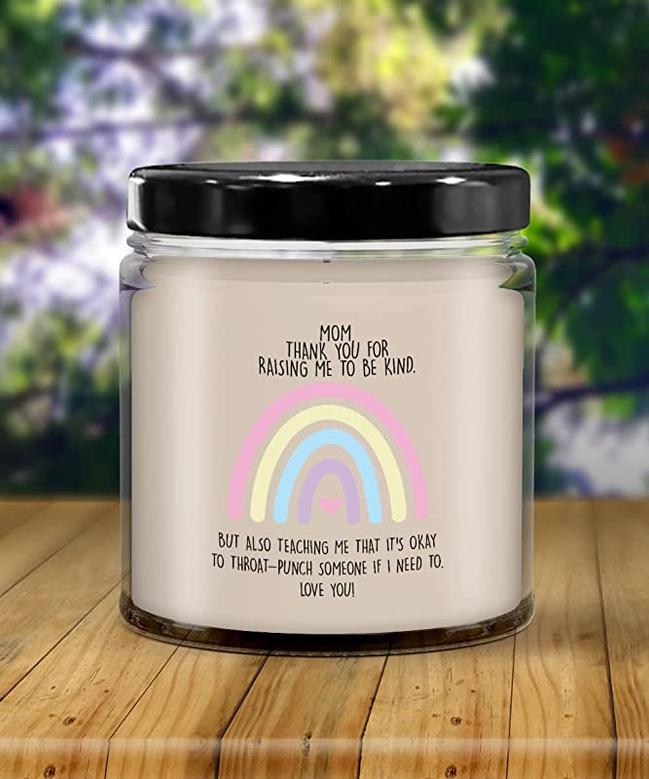 Funny Mother's Day Present Gift for Badass Mom Appreciation to My Mom Throat Punch for Military Mom Candle 9oz Vanilla Scented Soy Wax Blend Funny Can