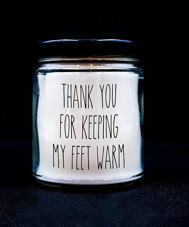 Gift for Husband Gift for Boyfriend Thank You for Keeping My Feet Warm Candle 9oz Vanilla Scented Soy Wax Blend
