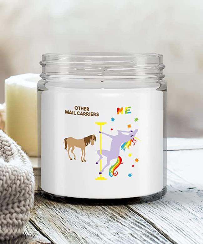Mail Carrier Gift Other Mail Carriers Vs Me Rainbow Unicorn Candle Vanilla Scented Soy Wax Blend 9 oz. with Lid