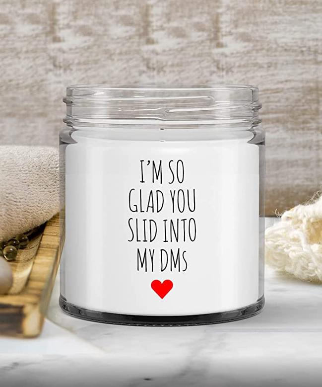 Valentine's Day Girlfriend Gift for Her New Relationship Online Dating So Glad You Slid Into My DM Candle 9oz Vanilla Scented Soy Wax Blends