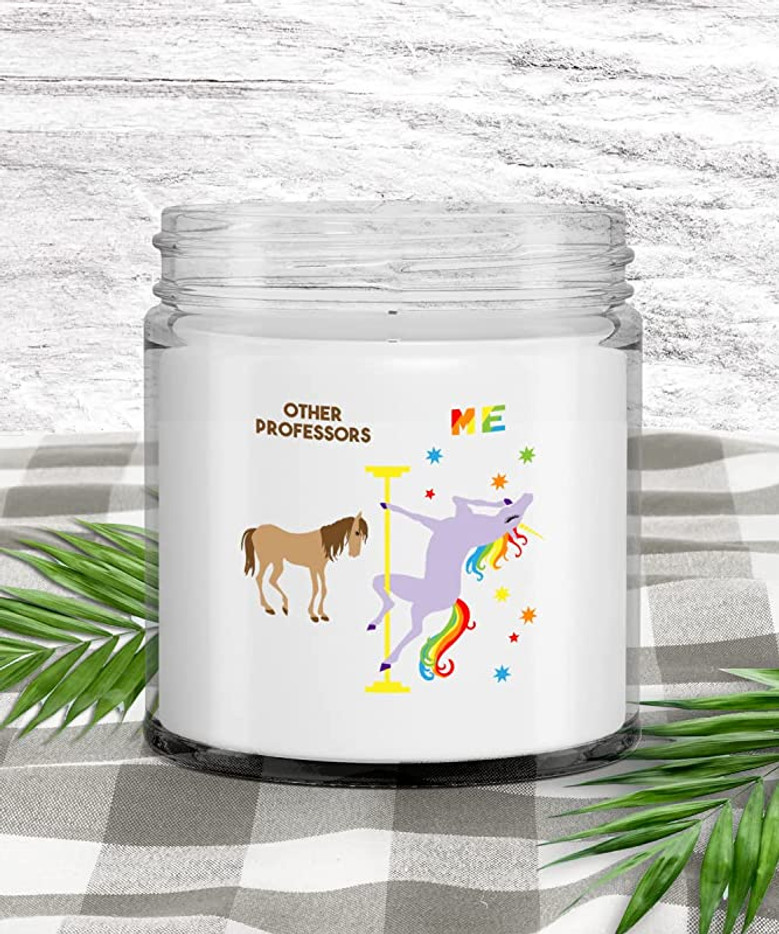 Other Professors Vs Me Rainbow Unicorn Candle Vanilla Scented Soy Wax Blend 9 oz. with Lid